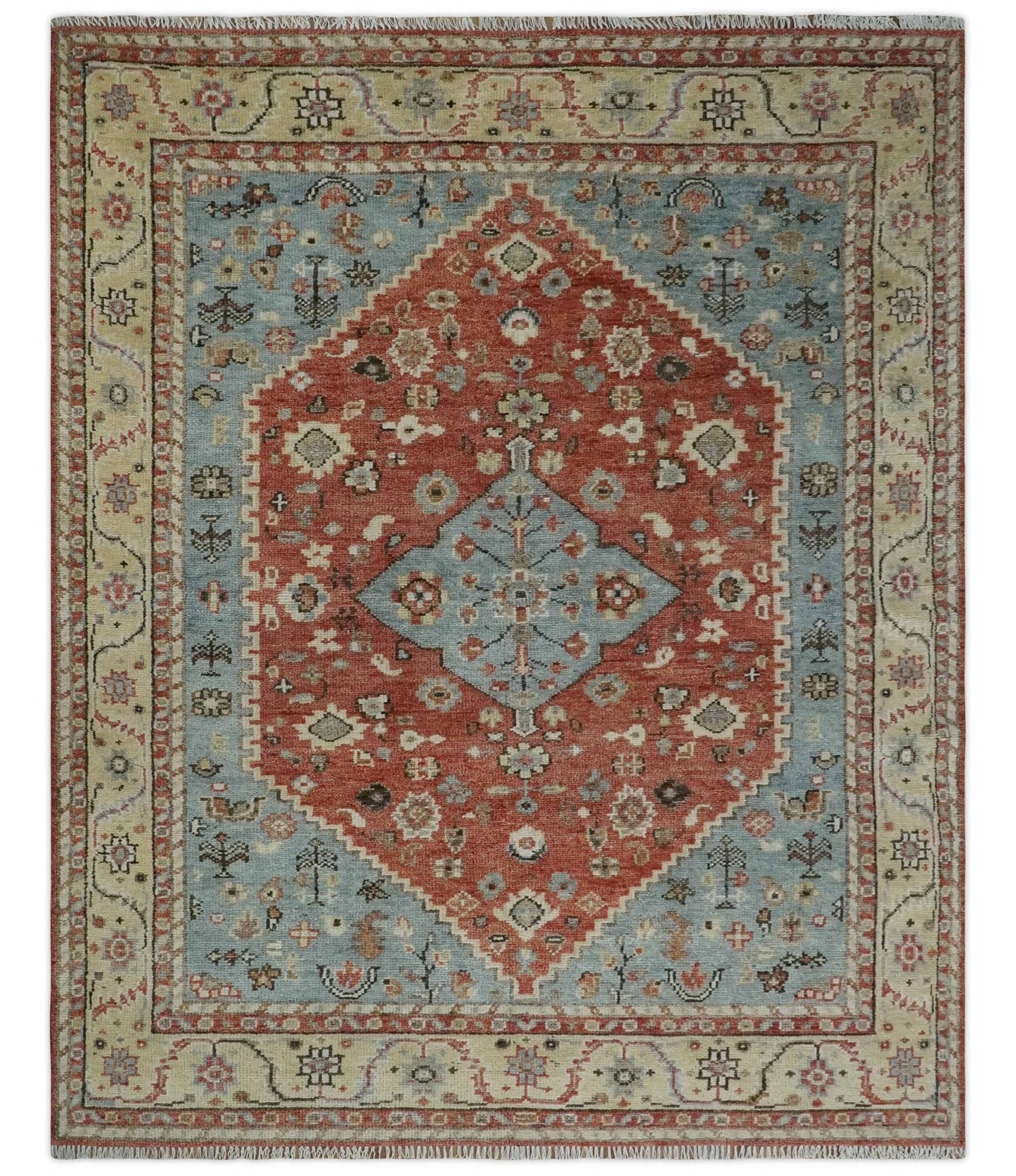 8x10 Antique look Traditional Floral Gray, Rust and Beige Hand knotted wool Area Rug