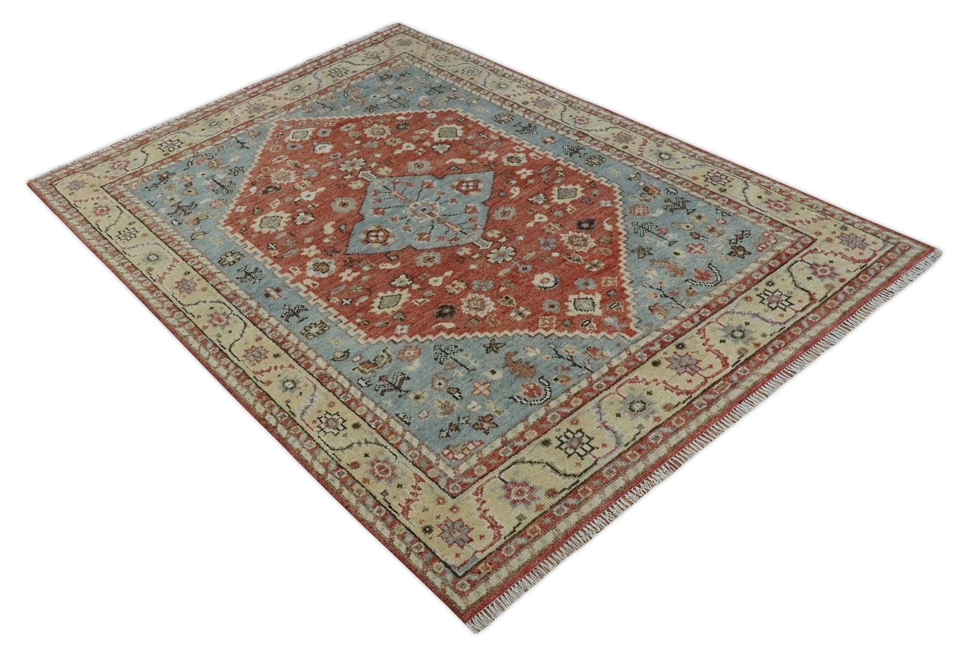 8x10 Antique look Traditional Floral Gray, Rust and Beige Hand knotted wool Area Rug - Nuvé