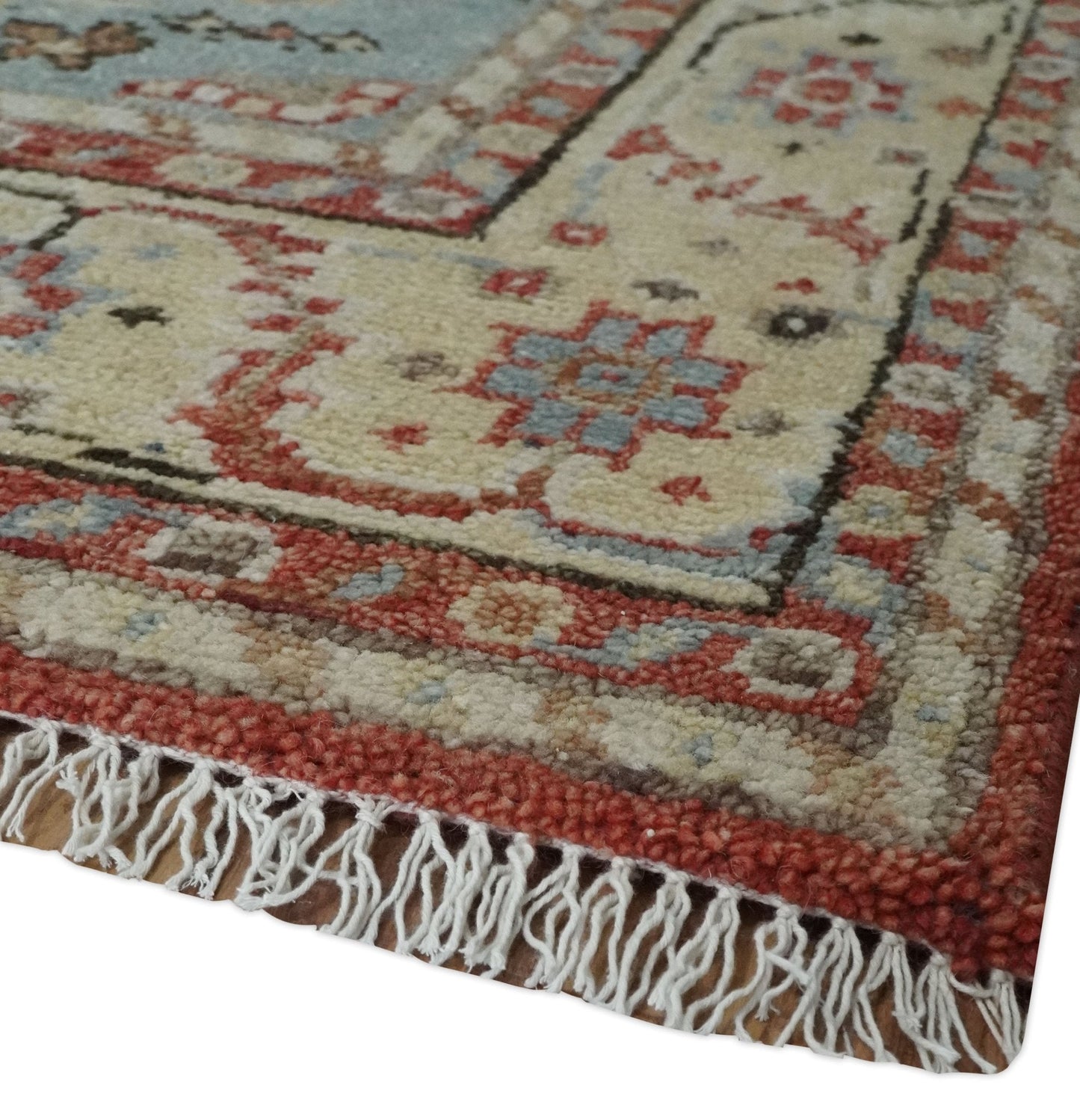 8x10 Antique look Traditional Floral Gray, Rust and Beige Hand knotted wool Area Rug - Nuvé