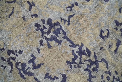 8x10 Beige, Blue and Silver Antique Style, Abstract Hand Knotted Low pile Wool Area Rug - Nuvé