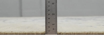 8x10 Beige, Blue and Silver Antique Style, Abstract Hand Knotted Low pile Wool Area Rug - Nuvé