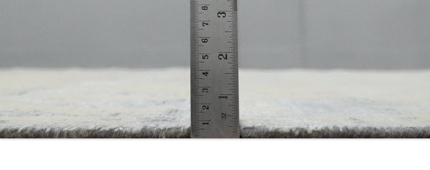 8x10 Beige, Charcoal and Silver Traditional Medallion Hand Knotted Wool and Bamboo Silk Area Rug - Nuvé