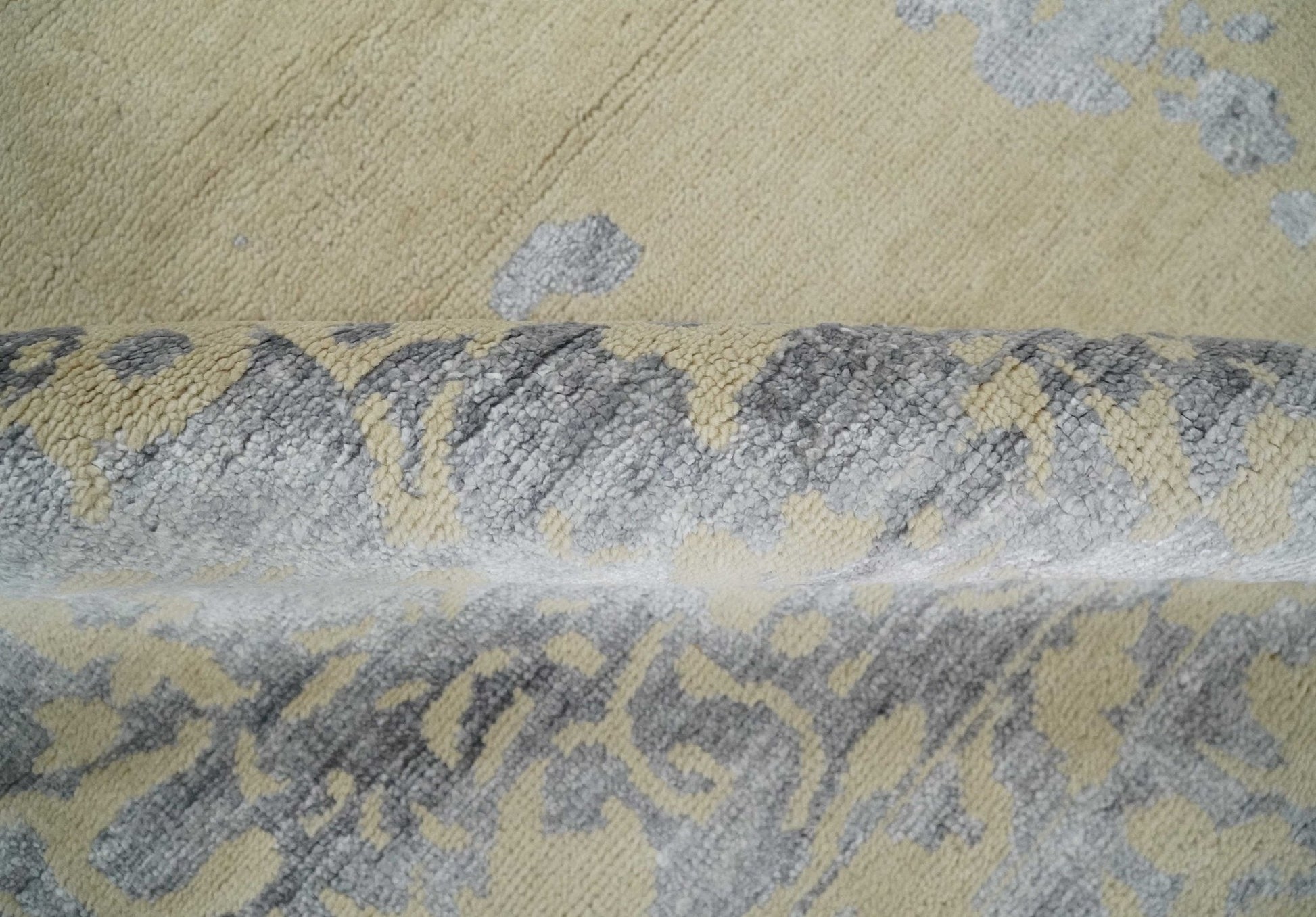 8x10 Beige, Charcoal and Silver Traditional Medallion Hand Knotted Wool and Bamboo Silk Area Rug - Nuvé