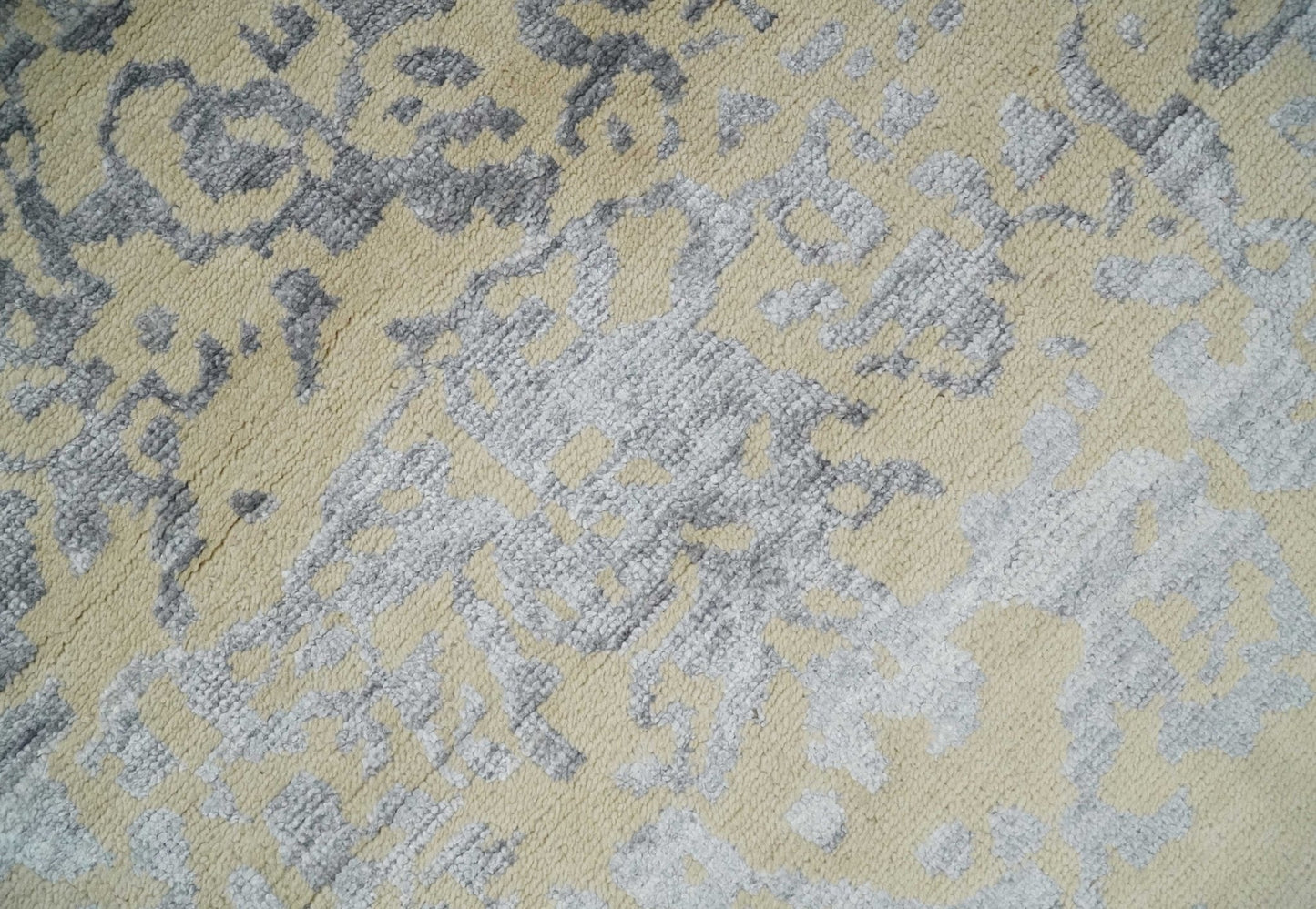 8x10 Beige, Charcoal and Silver Traditional Medallion Hand Knotted Wool and Bamboo Silk Area Rug - Nuvé