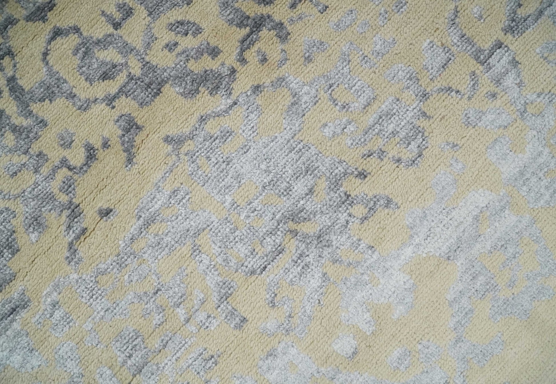 8x10 Beige, Charcoal and Silver Traditional Medallion Hand Knotted Wool and Bamboo Silk Area Rug - Nuvé