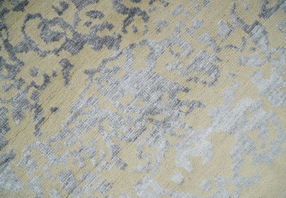 8x10 Beige, Charcoal and Silver Traditional Medallion Hand Knotted Wool and Bamboo Silk Area Rug - Nuvé