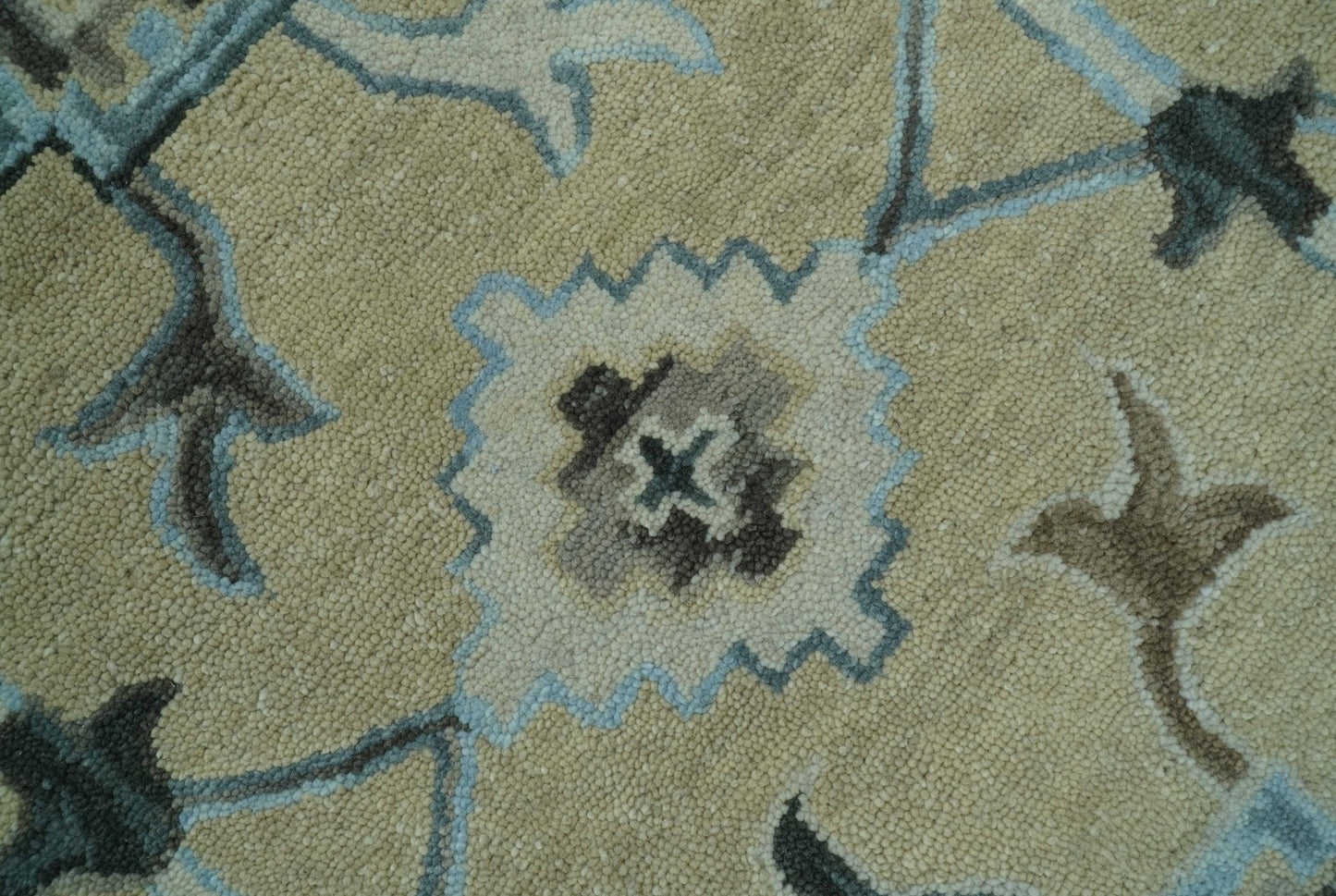 8x10 Beige, Ivory and Blue Hand Tufted Floral Oriental Oushak wool area rug - Nuvé