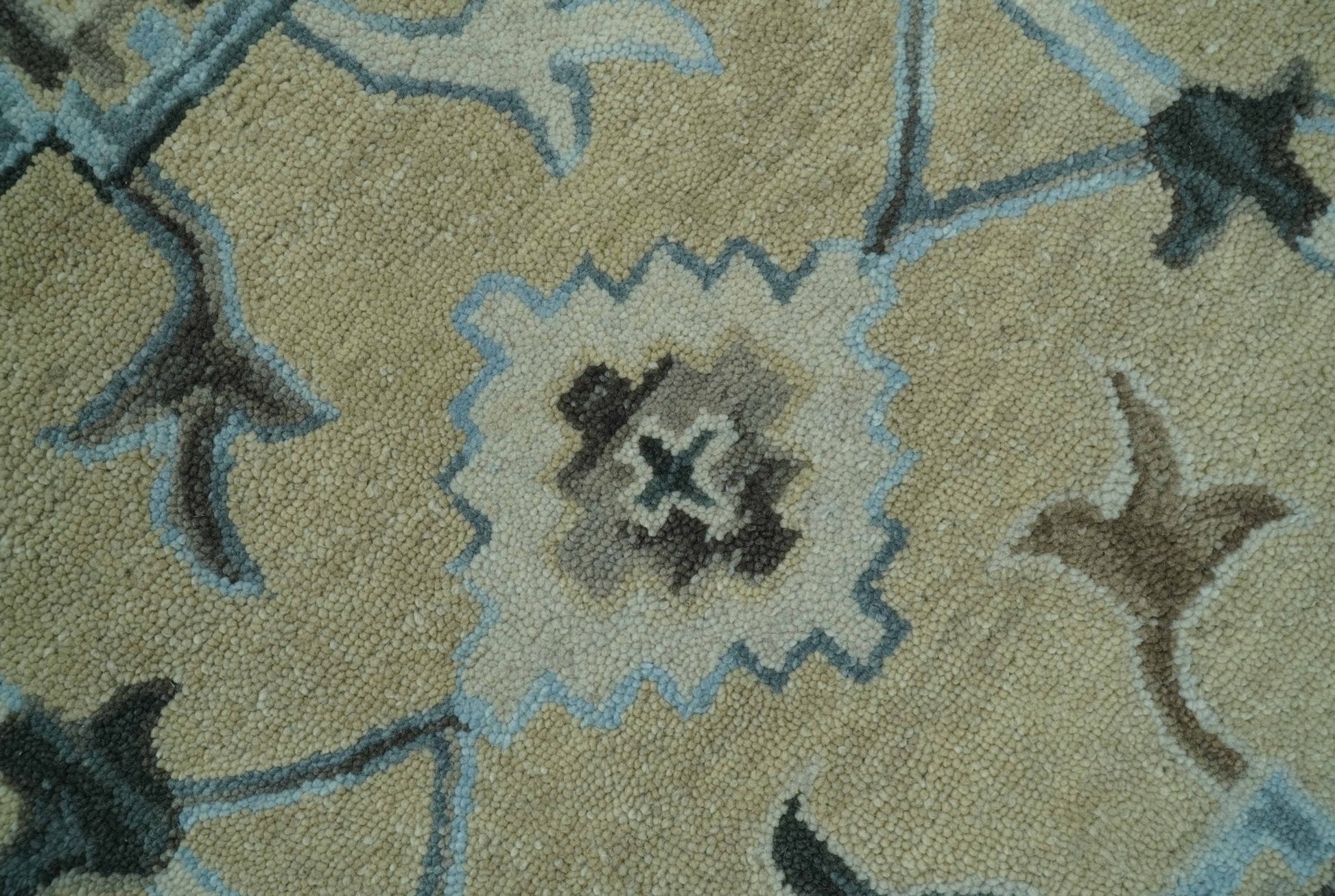 8x10 Beige, Ivory and Blue Hand Tufted Floral Oriental Oushak wool area rug - Nuvé