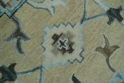 8x10 Beige, Ivory and Blue Hand Tufted Floral Oriental Oushak wool area rug - Nuvé