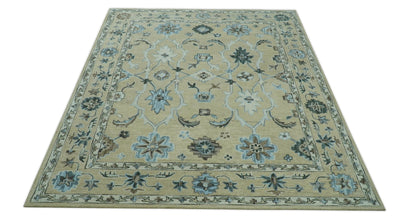 8x10 Beige, Ivory and Blue Hand Tufted Floral Oriental Oushak wool area rug - Nuvé