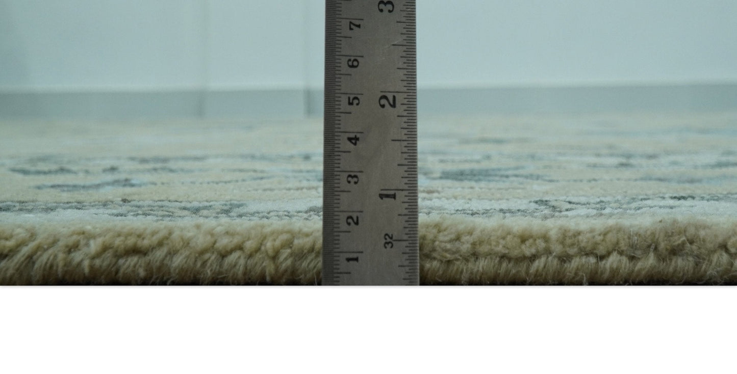 8x10 Beige, Ivory and Blue Hand Tufted Floral Oriental Oushak wool area rug - Nuvé