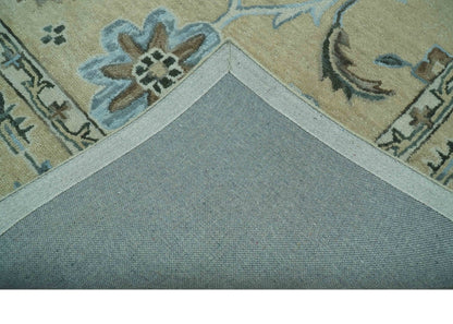 8x10 Beige, Ivory and Blue Hand Tufted Floral Oriental Oushak wool area rug - Nuvé