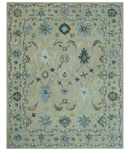 8x10 Beige, Ivory and Blue Hand Tufted Floral Oriental Oushak wool area rug - Nuvé