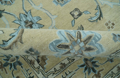 8x10 Beige, Ivory and Blue Hand Tufted Floral Oriental Oushak wool area rug - Nuvé