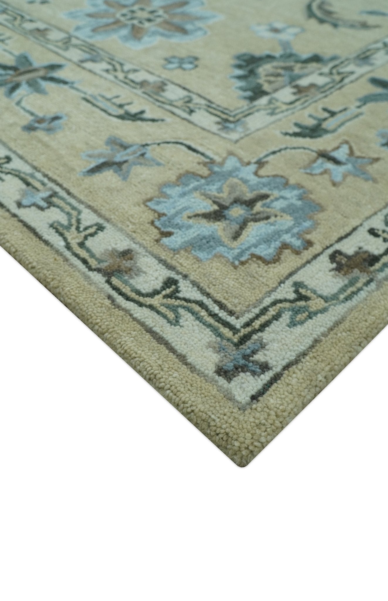 8x10 Beige, Ivory and Blue Hand Tufted Floral Oriental Oushak wool area rug - Nuvé
