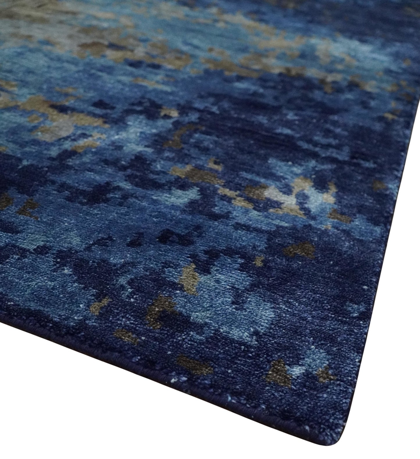 8x10 Blue, Beige and Brown Modern Abstract Hand Knotted wool and bamboo Silk Area Rug - Nuvé