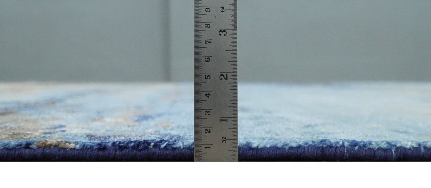 8x10 Blue, Beige and Brown Modern Abstract Hand Knotted wool and bamboo Silk Area Rug - Nuvé