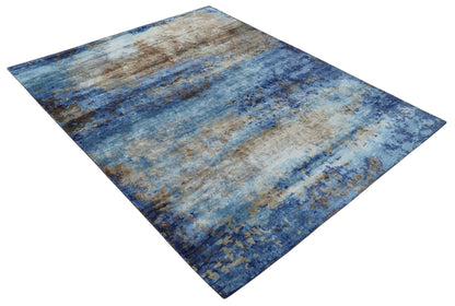 8x10 Blue, Beige and Brown Modern Abstract Hand Knotted wool and bamboo Silk Area Rug - Nuvé