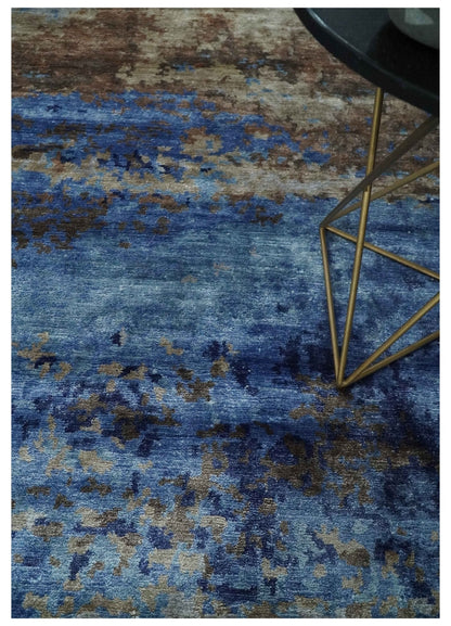 8x10 Blue, Beige and Brown Modern Abstract Hand Knotted wool and bamboo Silk Area Rug - Nuvé