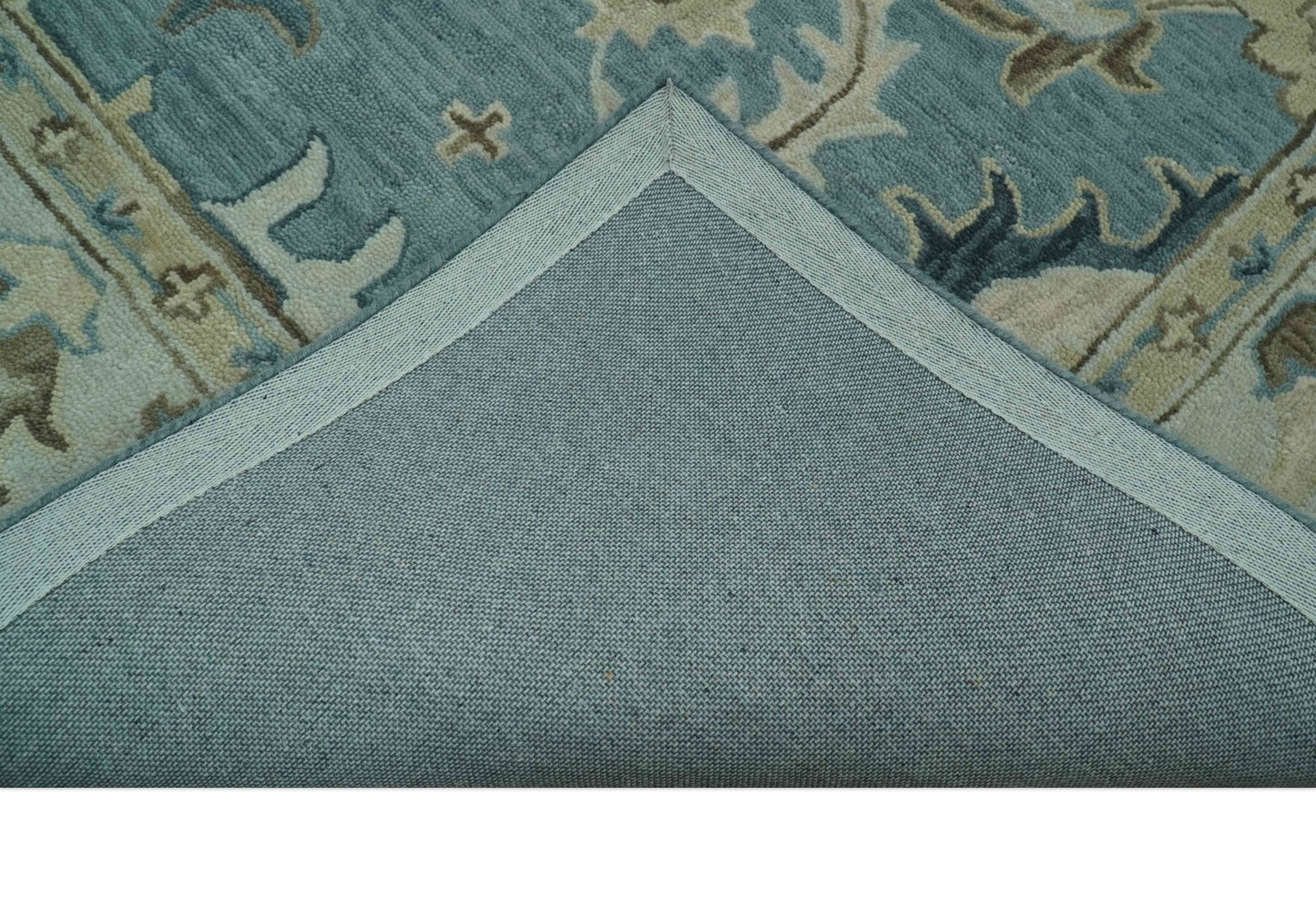 8x10 Blue, Ivory and Beige Hand Tufted Oriental Oushak wool area rug - Nuvé