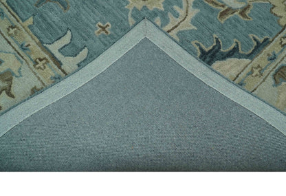 8x10 Blue, Ivory and Beige Hand Tufted Oriental Oushak wool area rug - Nuvé