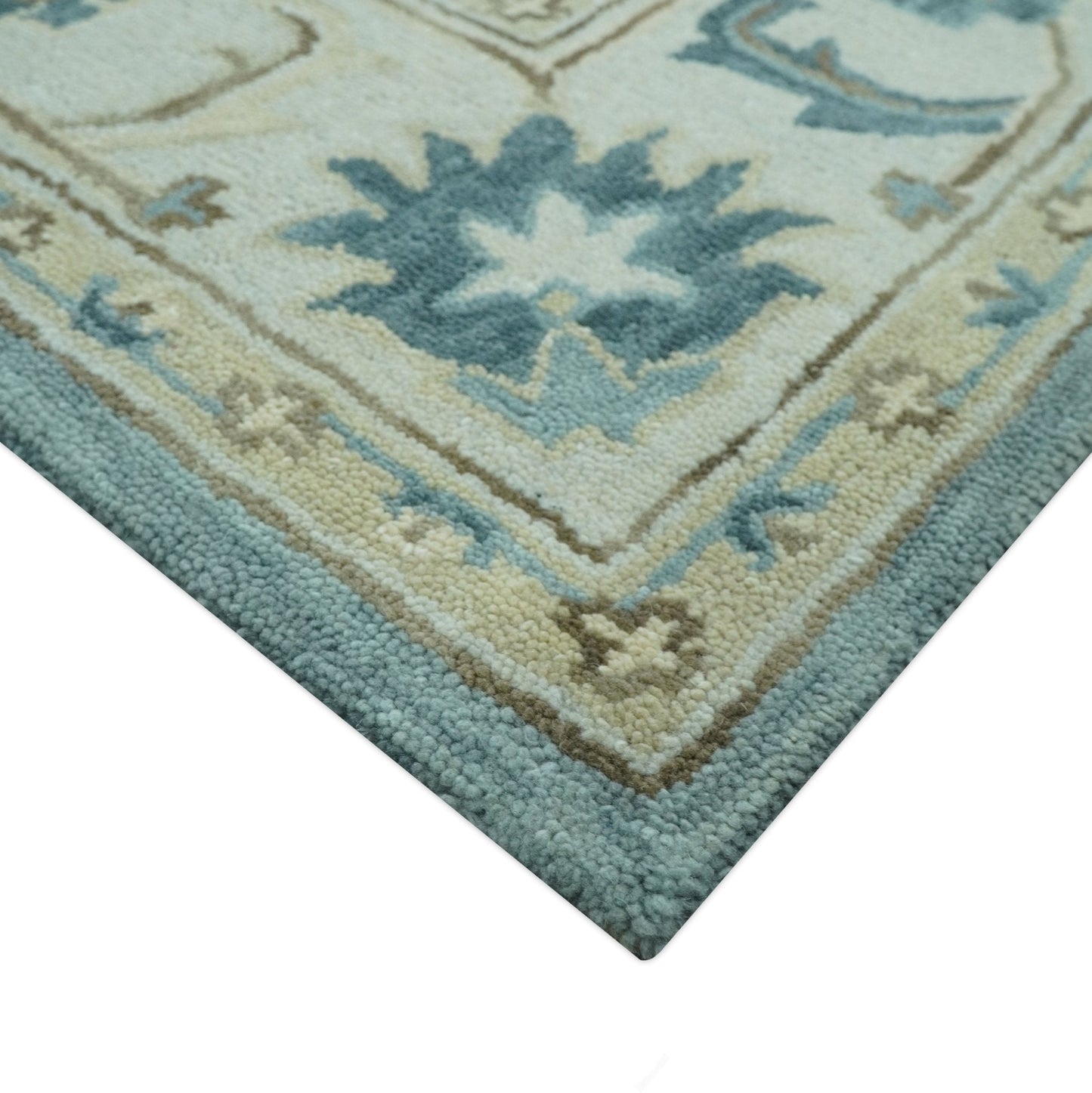8x10 Blue, Ivory and Beige Hand Tufted Oriental Oushak wool area rug - Nuvé