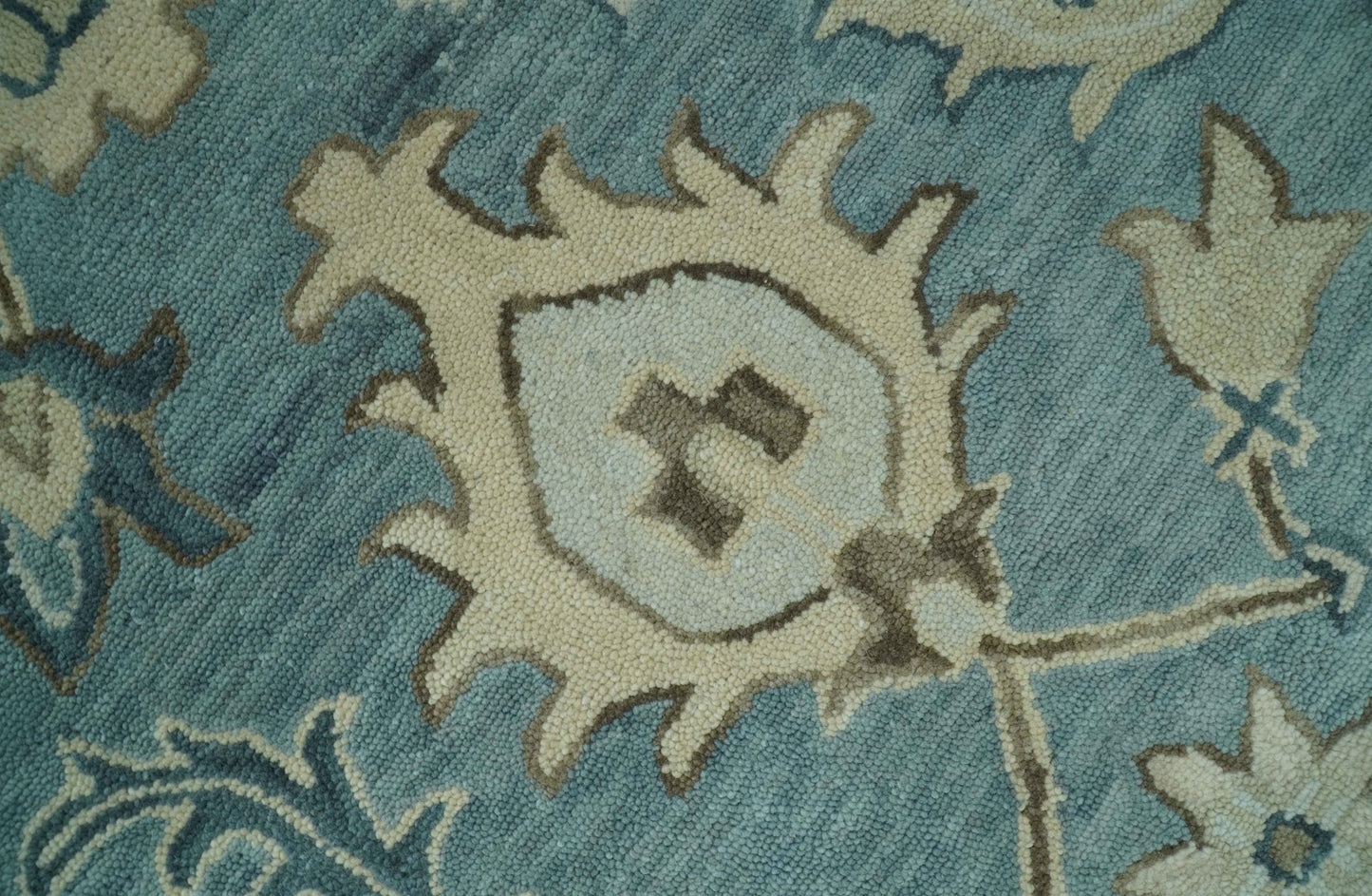 8x10 Blue, Ivory and Beige Hand Tufted Oriental Oushak wool area rug - Nuvé