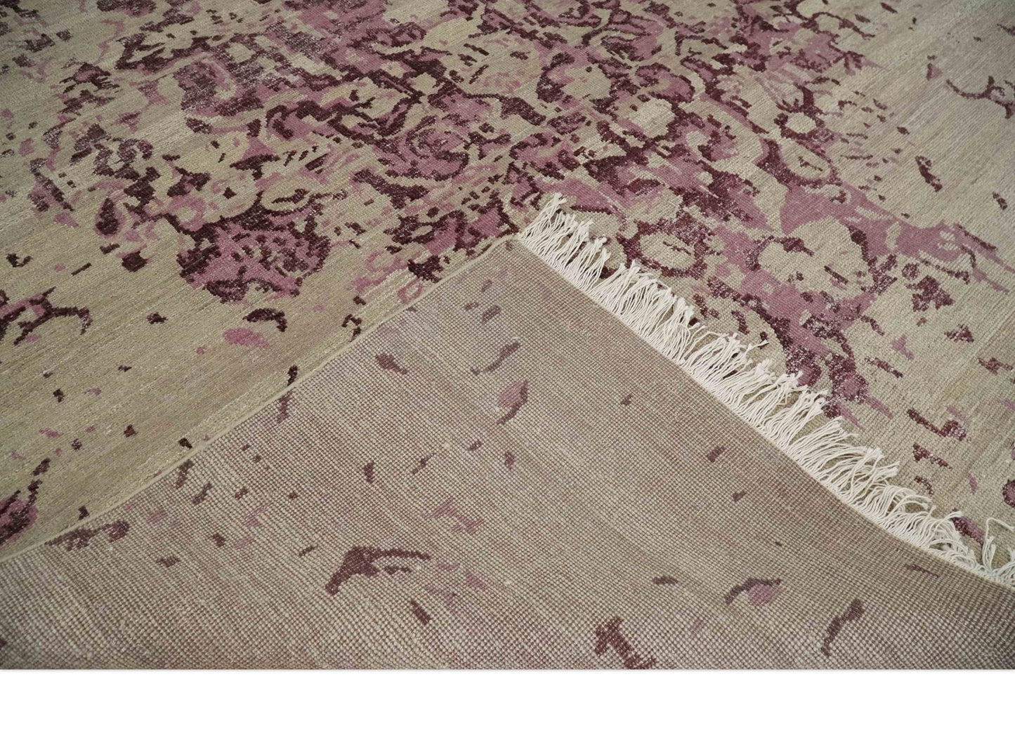 8x10 Camel and Purple Antique Style, Abstract Hand Knotted Low pile Wool Area Rug - Nuvé