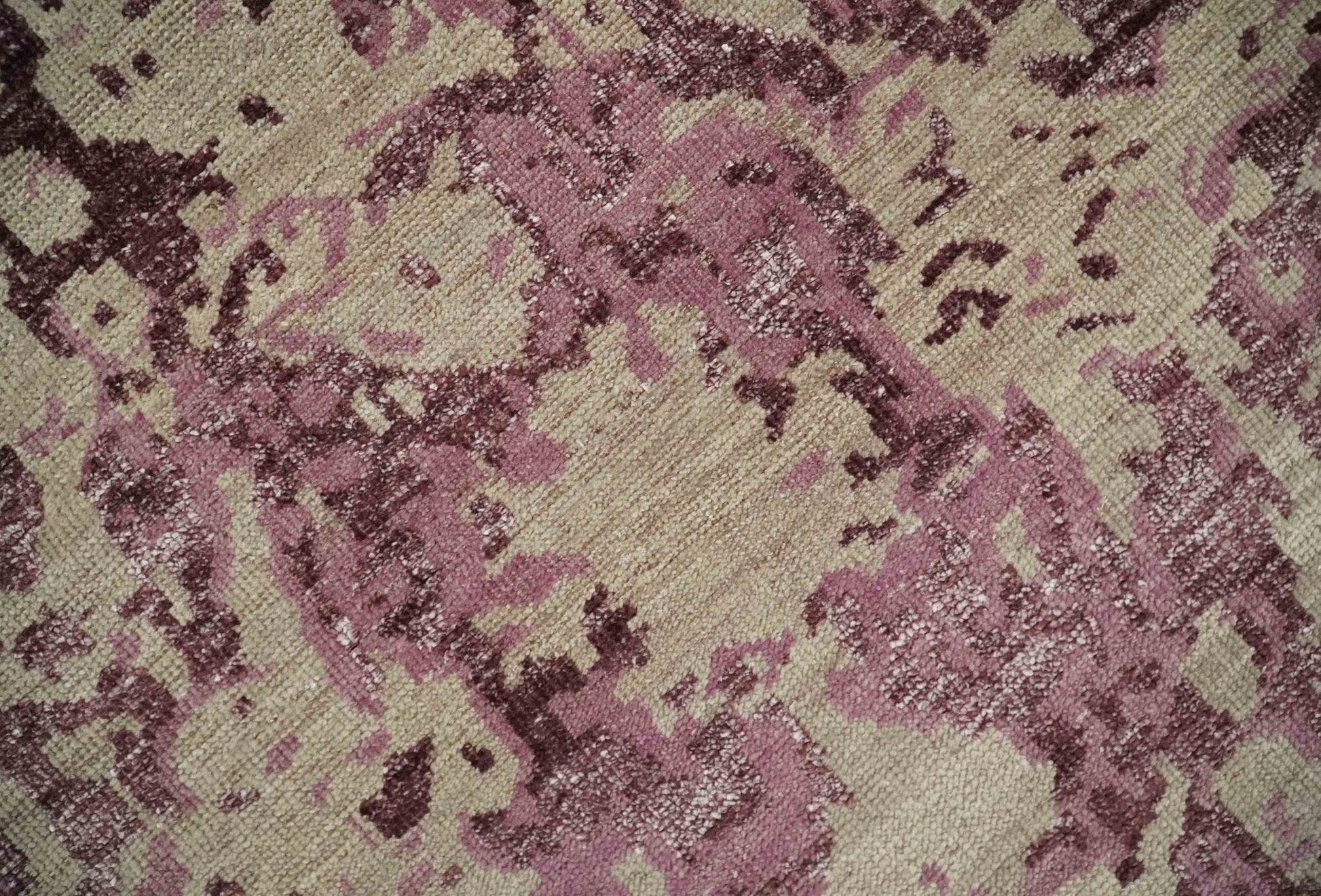 8x10 Camel and Purple Antique Style, Abstract Hand Knotted Low pile Wool Area Rug - Nuvé