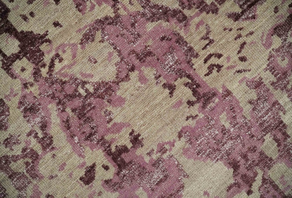 8x10 Camel and Purple Antique Style, Abstract Hand Knotted Low pile Wool Area Rug - Nuvé