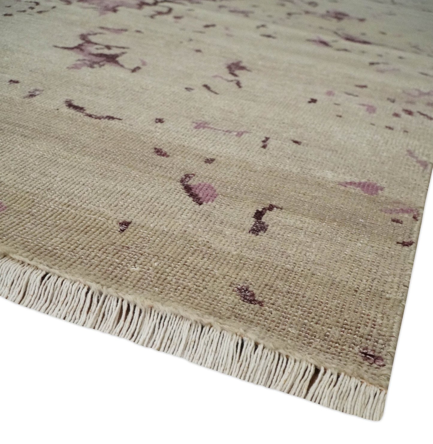8x10 Camel and Purple Antique Style, Abstract Hand Knotted Low pile Wool Area Rug - Nuvé