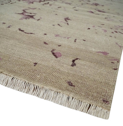 8x10 Camel and Purple Antique Style, Abstract Hand Knotted Low pile Wool Area Rug - Nuvé