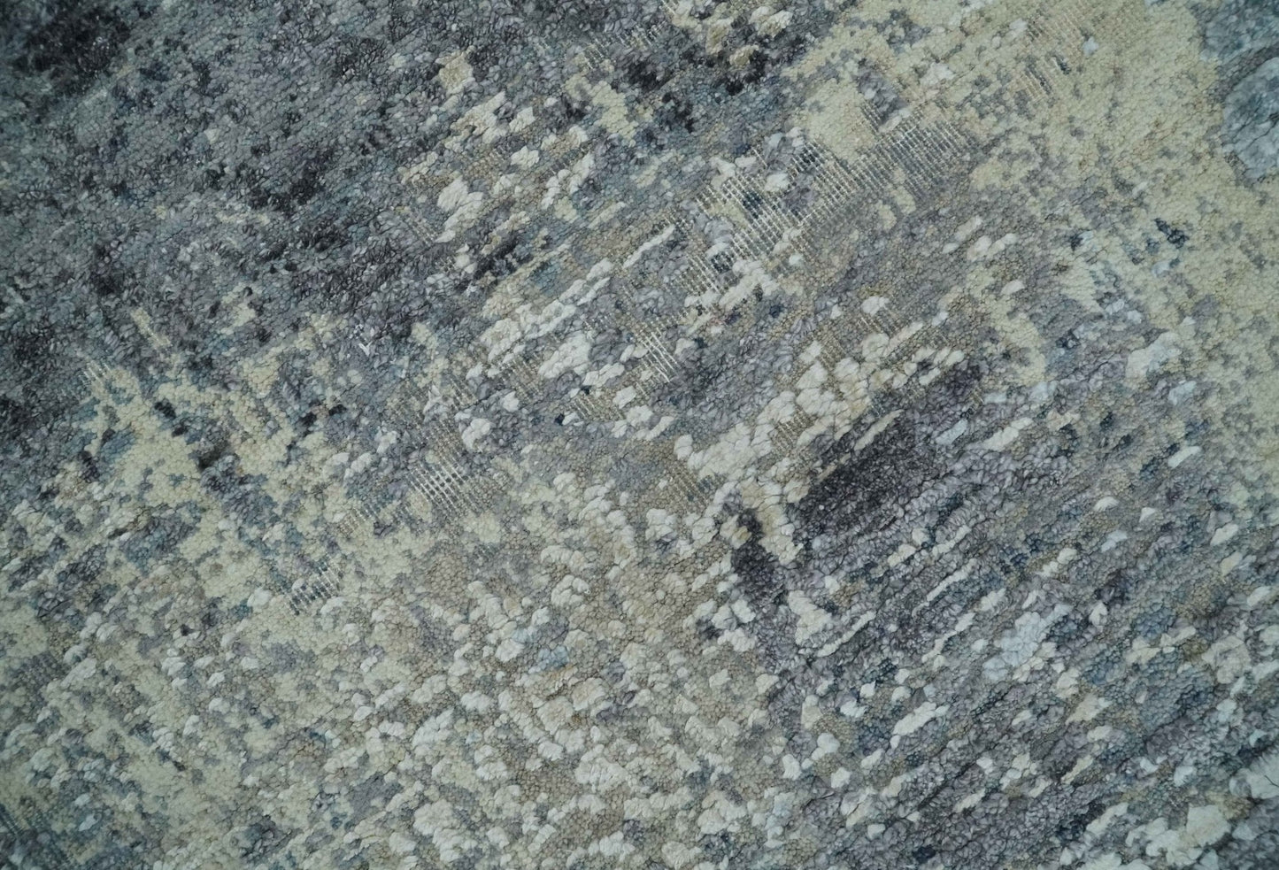 8x10 Charcoal, Beige and Gray Modern Abstract Distressed Finish High Low texture Hand Knotted Rug - Nuvé
