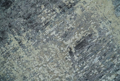 8x10 Charcoal, Beige and Gray Modern Abstract Distressed Finish High Low texture Hand Knotted Rug - Nuvé