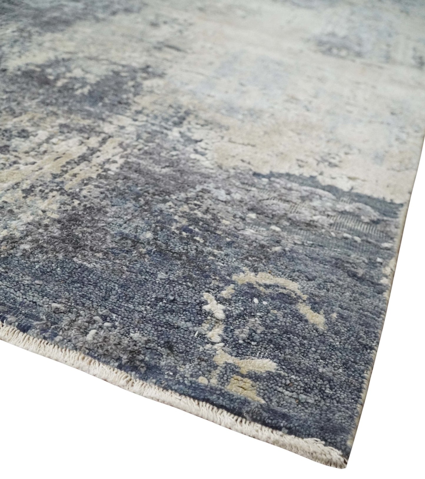 8x10 Charcoal, Beige and Gray Modern Abstract Distressed Finish High Low texture Hand Knotted Rug - Nuvé