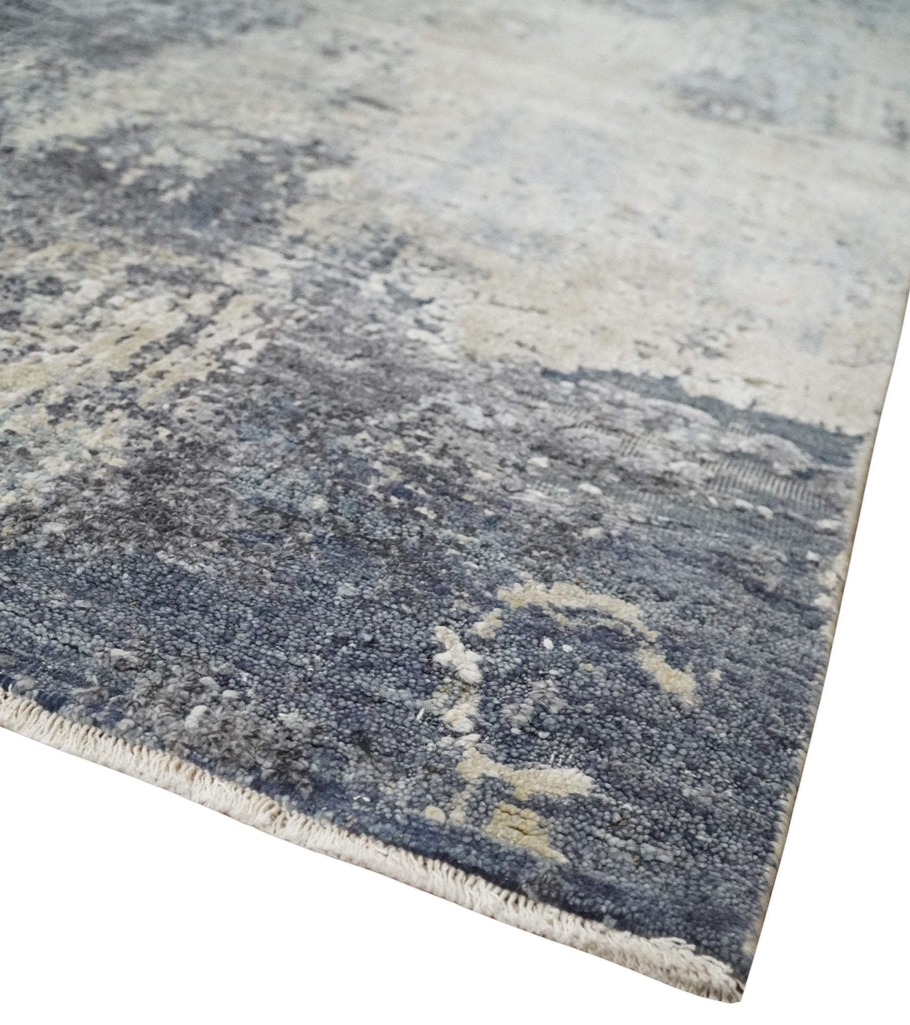8x10 Charcoal, Beige and Gray Modern Abstract Distressed Finish High Low texture Hand Knotted Rug - Nuvé