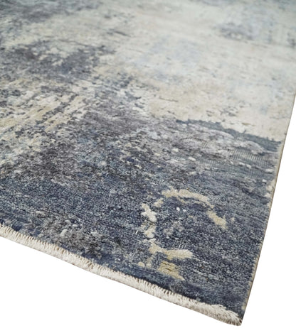 8x10 Charcoal, Beige and Gray Modern Abstract Distressed Finish High Low texture Hand Knotted Rug - Nuvé