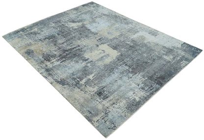 8x10 Charcoal, Beige and Gray Modern Abstract Distressed Finish High Low texture Hand Knotted Rug - Nuvé