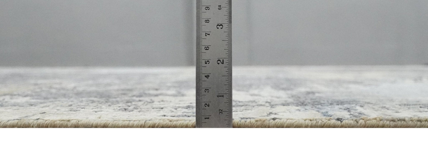 8x10 Charcoal, Beige and Gray Modern Abstract Distressed Finish High Low texture Hand Knotted Rug - Nuvé