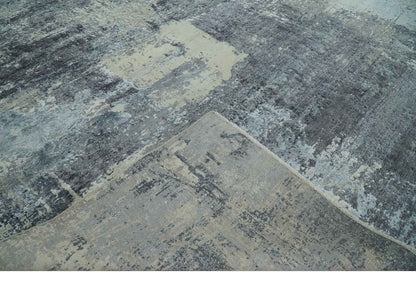 8x10 Charcoal, Beige and Gray Modern Abstract Distressed Finish High Low texture Hand Knotted Rug - Nuvé