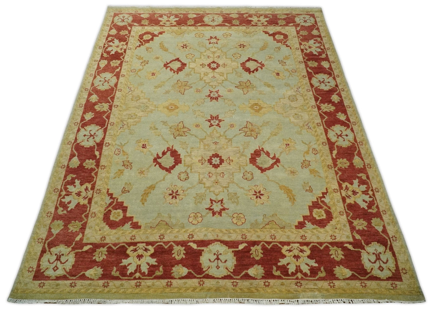8x10 Fine Hand Knotted Beige and Rust Traditional Vintage Persian Antique Wool Rug | AGR36 - Nuvé