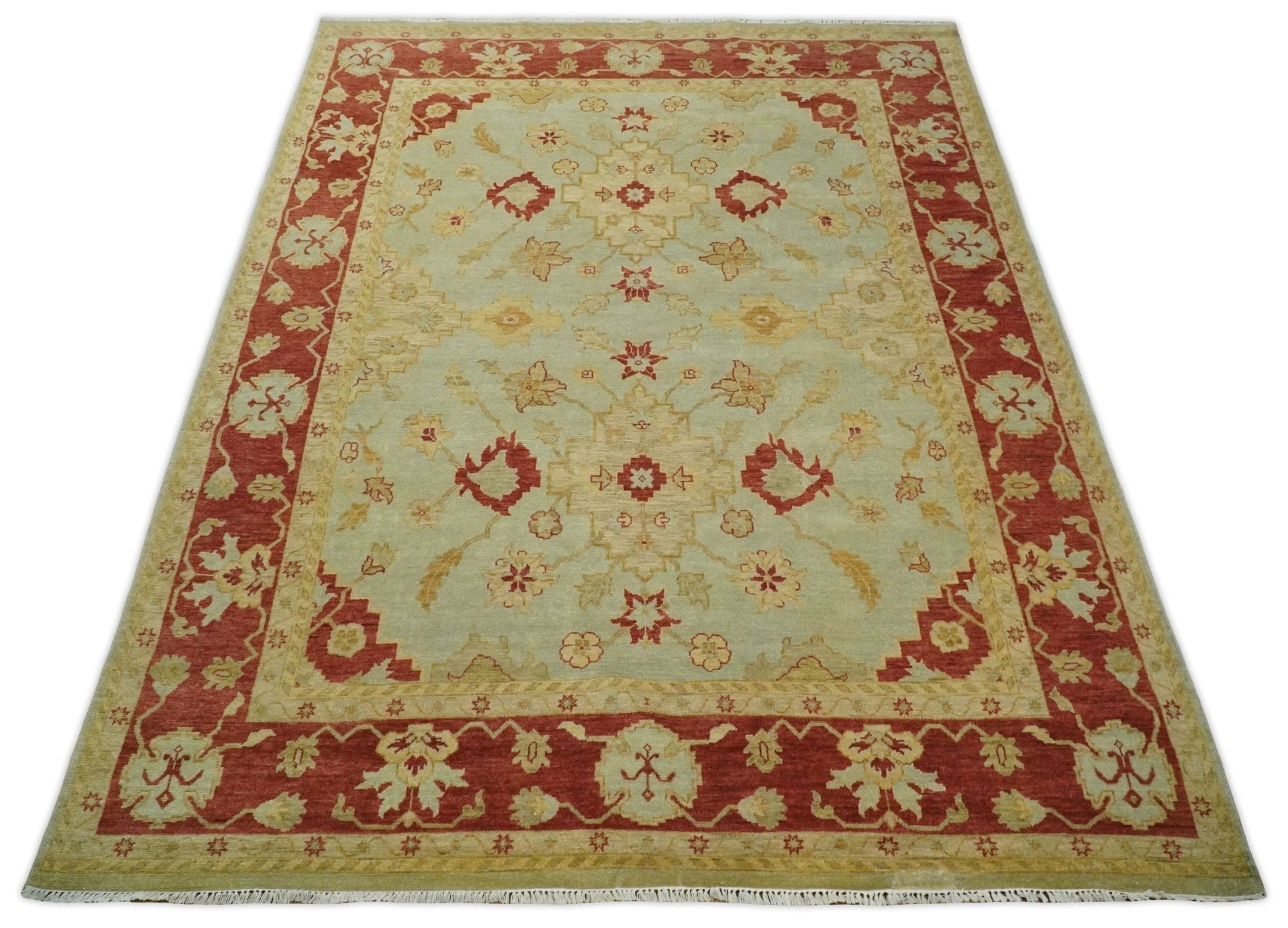 8x10 Fine Hand Knotted Beige and Rust Traditional Vintage Persian Antique Wool Rug | AGR36 - Nuvé