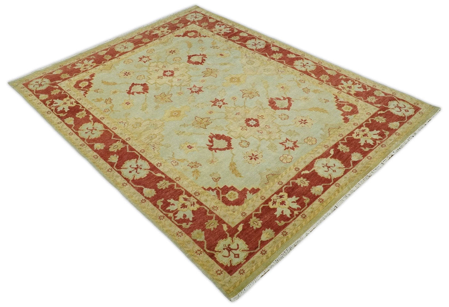 8x10 Fine Hand Knotted Beige and Rust Traditional Vintage Persian Antique Wool Rug | AGR36 - Nuvé