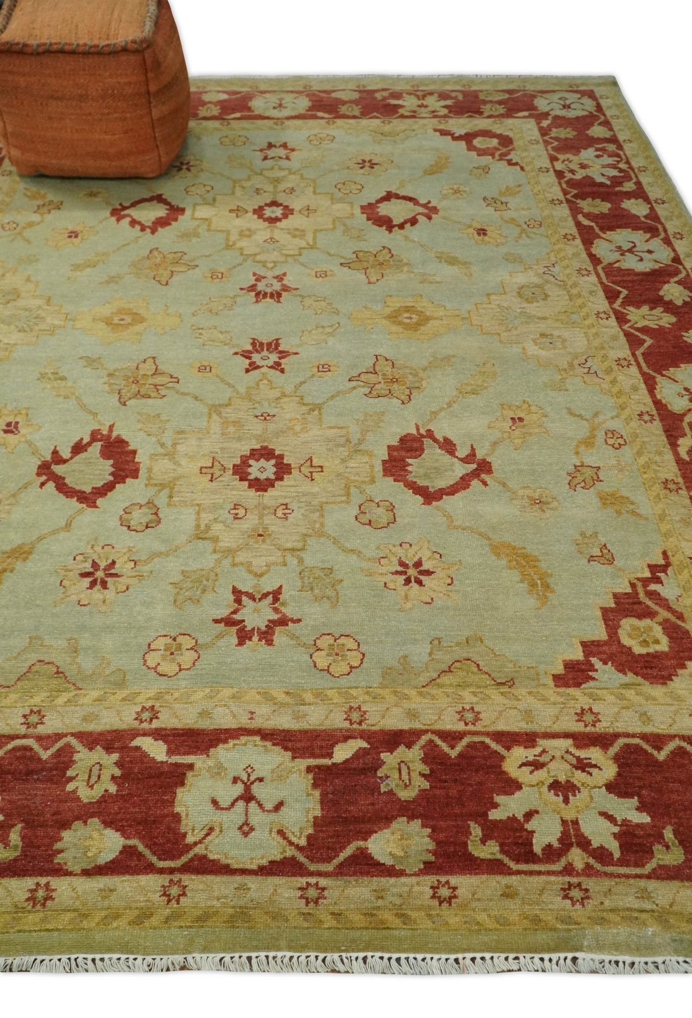 8x10 Fine Hand Knotted Beige and Rust Traditional Vintage Persian Antique Wool Rug | AGR36 - Nuvé