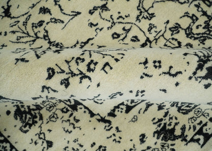 8x10 Fine Hand Knotted Beige and Black Traditional Vintage Persian Antique Wool Rug | AGR35 - Nuvé