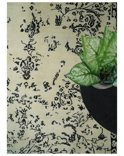 8x10 Fine Hand Knotted Beige and Black Traditional Vintage Persian Antique Wool Rug | AGR35 - Nuvé