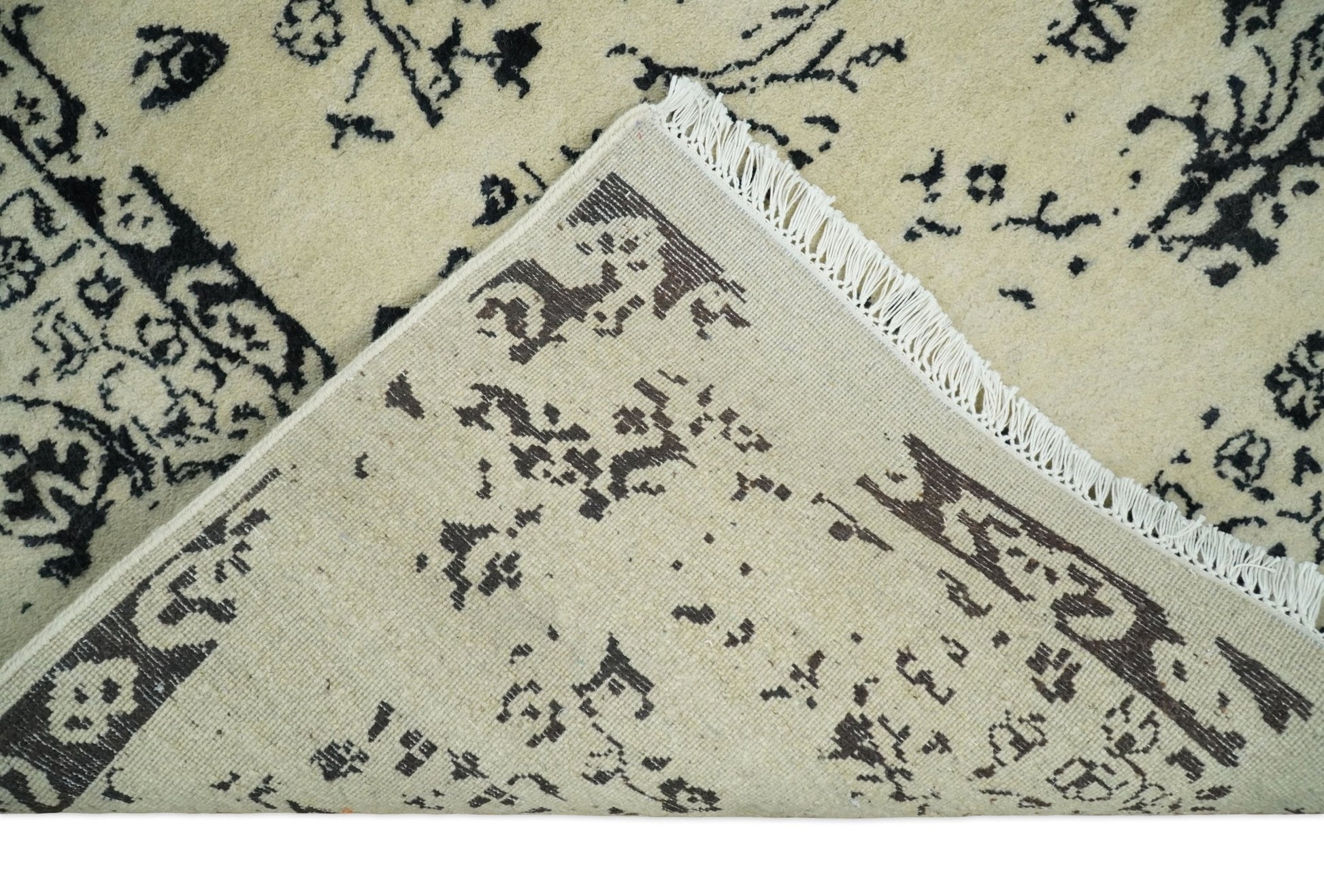 8x10 Fine Hand Knotted Beige and Black Traditional Vintage Persian Antique Wool Rug | AGR35 - Nuvé