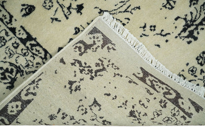 8x10 Fine Hand Knotted Beige and Black Traditional Vintage Persian Antique Wool Rug | AGR35 - Nuvé