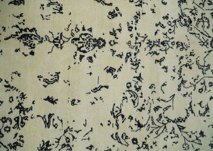 8x10 Fine Hand Knotted Beige and Black Traditional Vintage Persian Antique Wool Rug | AGR35 - Nuvé