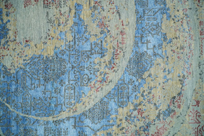 8x10 Fine Hand Knotted Beige and Blue Modern Abstract Style Antique Wool and Silk Area Rug | AGR37 - Nuvé